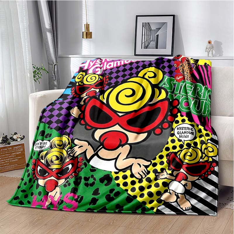 H-Hysteric-s M-Mini Cartoon Art Print Flannel Blanket Ultra Soft Warm Throw For Couch Bedroom Living Room Indoor Home Decor Gift