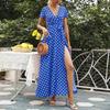Women's Dresses Casual Elegant Waisted Polka Dot Split V-Neck Short Sleeve Dresses