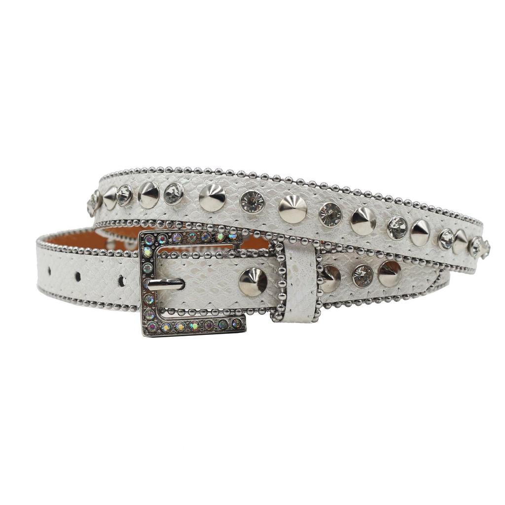 Women's 2.3cm Wide Rhinestone Leather Belt - European and American Cowboy Style Waistband