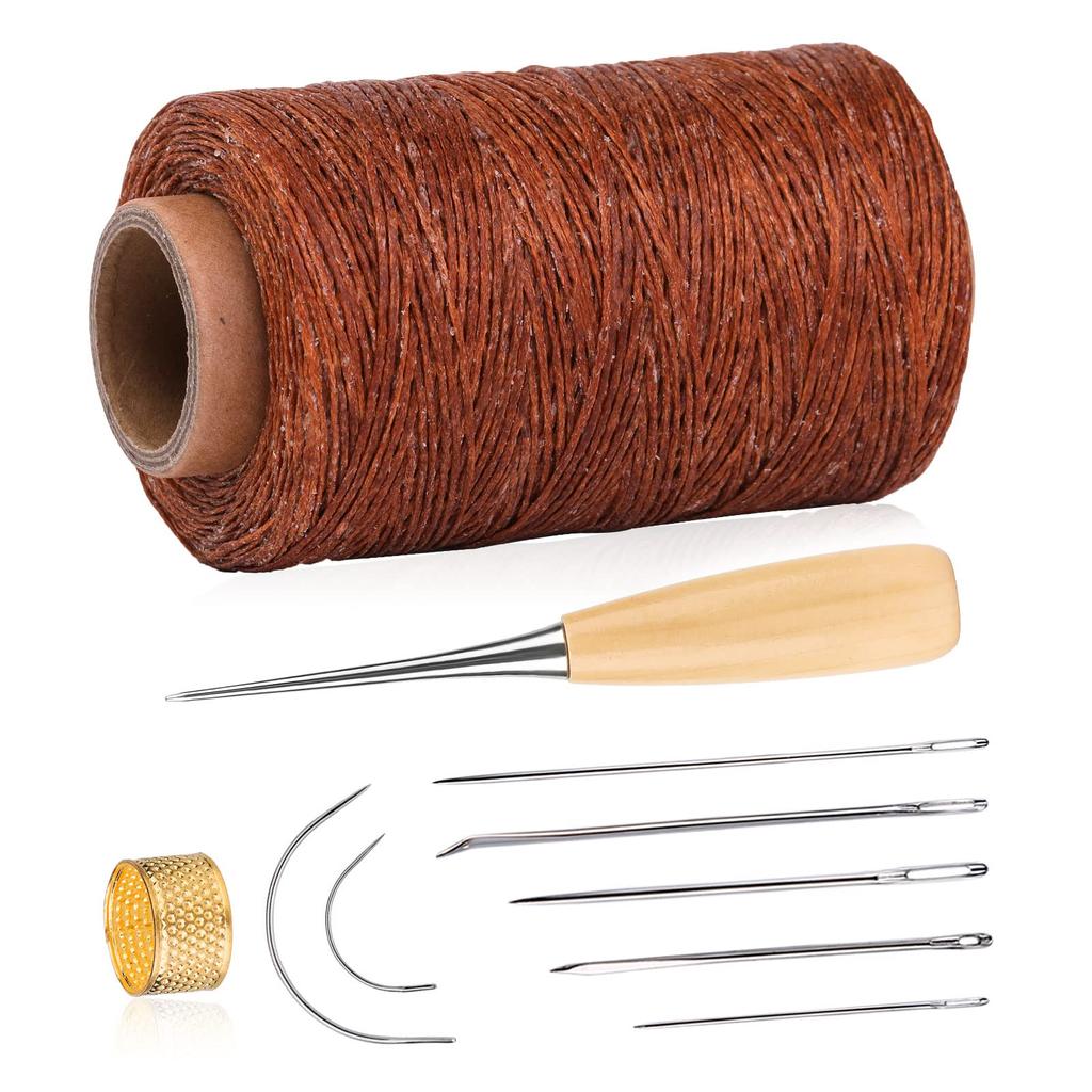 Fenrry 273 Yards Leather Waxed Thread Sewing Kit  Awl Thimble Leather Sewing Upholstery Repair Kit for Leather Carpet Sofa Seat