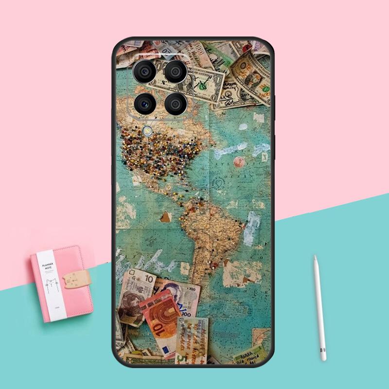 World Map Travel For Samsung Galaxy M12 M16 M34 M11 M35 M21 M06 M33 M13 M53 M31 M55 M15 M14 M54 M32 M52 Case