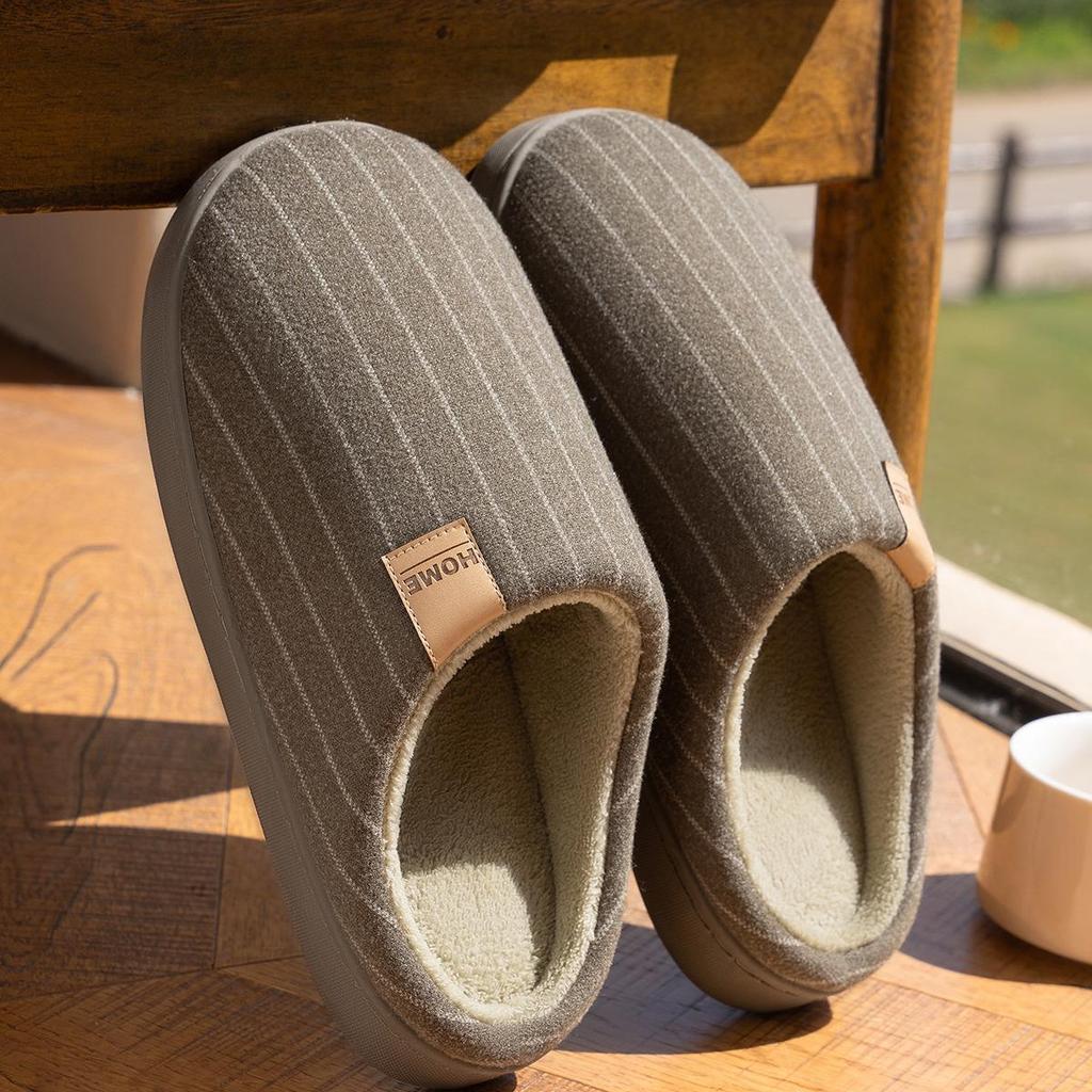 Jie Liya Men's and Women's Non-Slip Antibacterial Indoor Cotton Slippers for Autumn/Winter - Silent, Warm, Simple Design