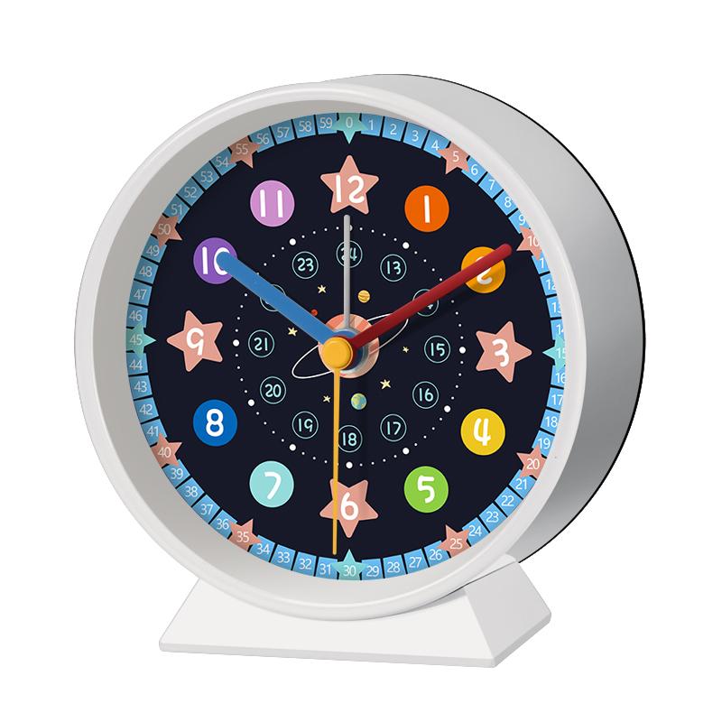 Early Education Desk Clock Needle Display Quartz Alarm Clock Silent Sweep Movement Silent Walking Soft Night Light Metal Frame