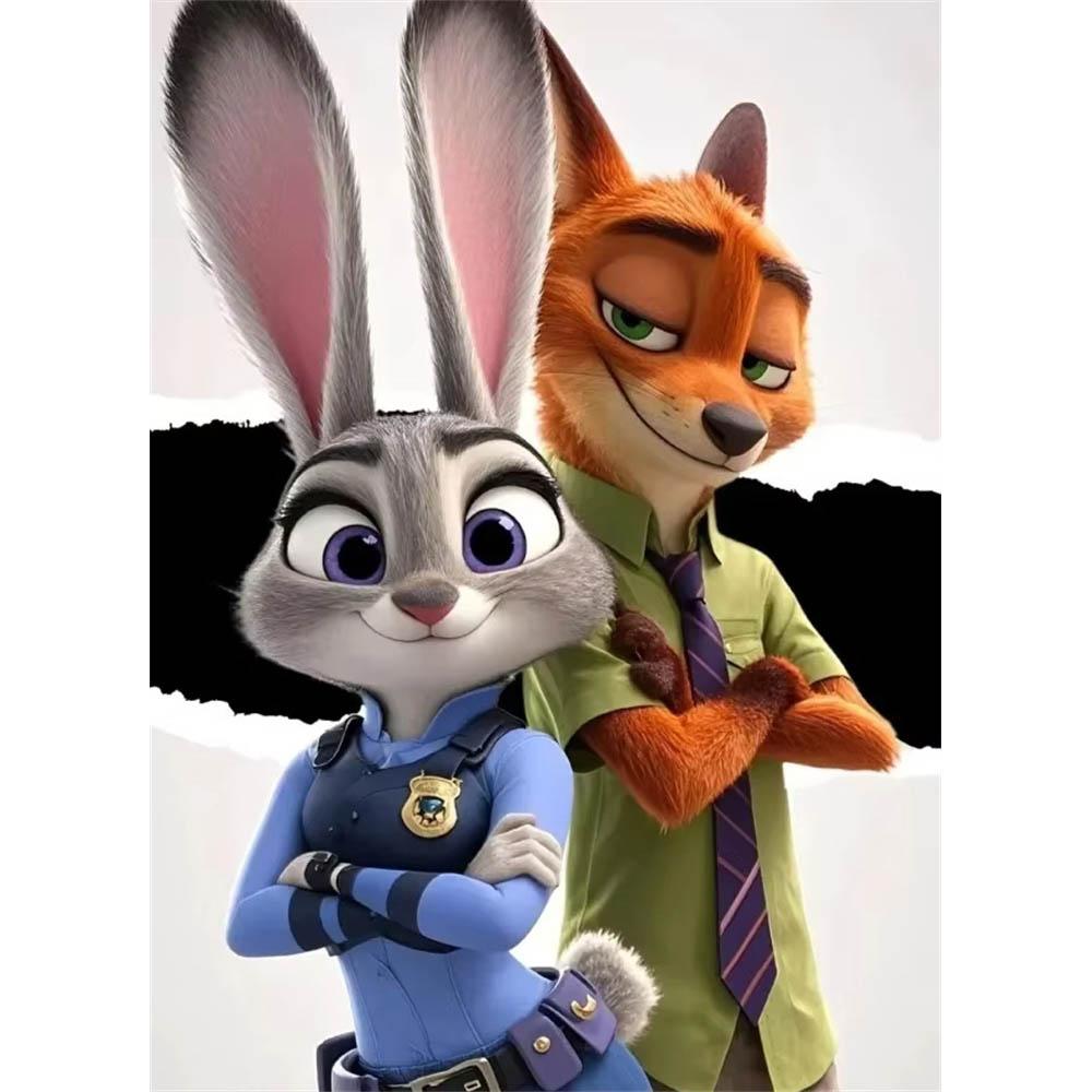 Disney Zootopia Judy Nick 5D Diamond Painting Full of Diamonds DIY Handmade Diamond Painting Cartoon Decorative Painting Kit Round 20x30cm