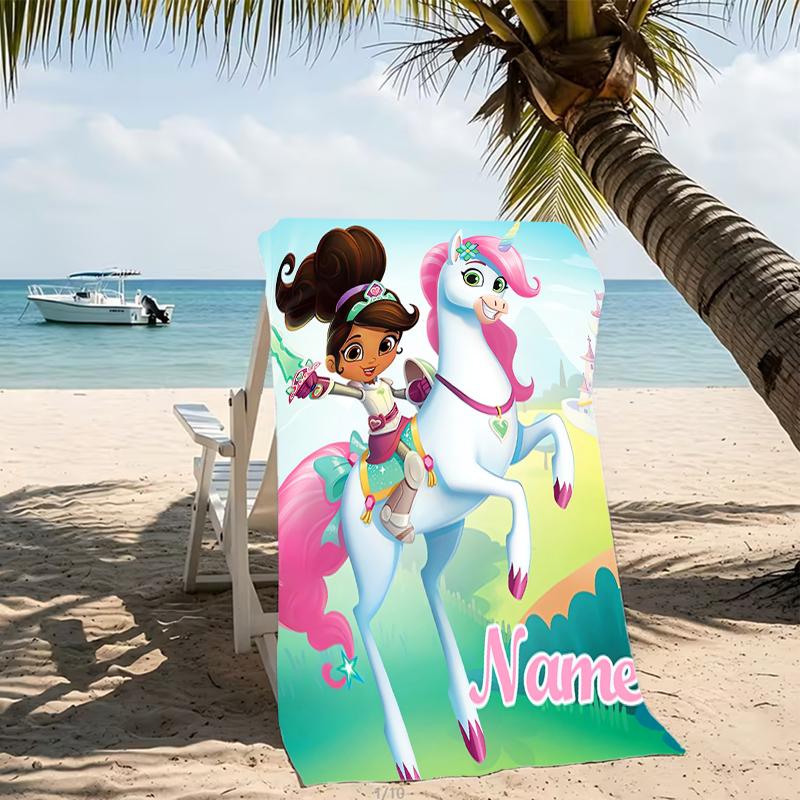 Customizable personalized beach towels Nella the Princess Knight themed designs.Suitable for the beach, yoga, sports;ideal as beach accessories