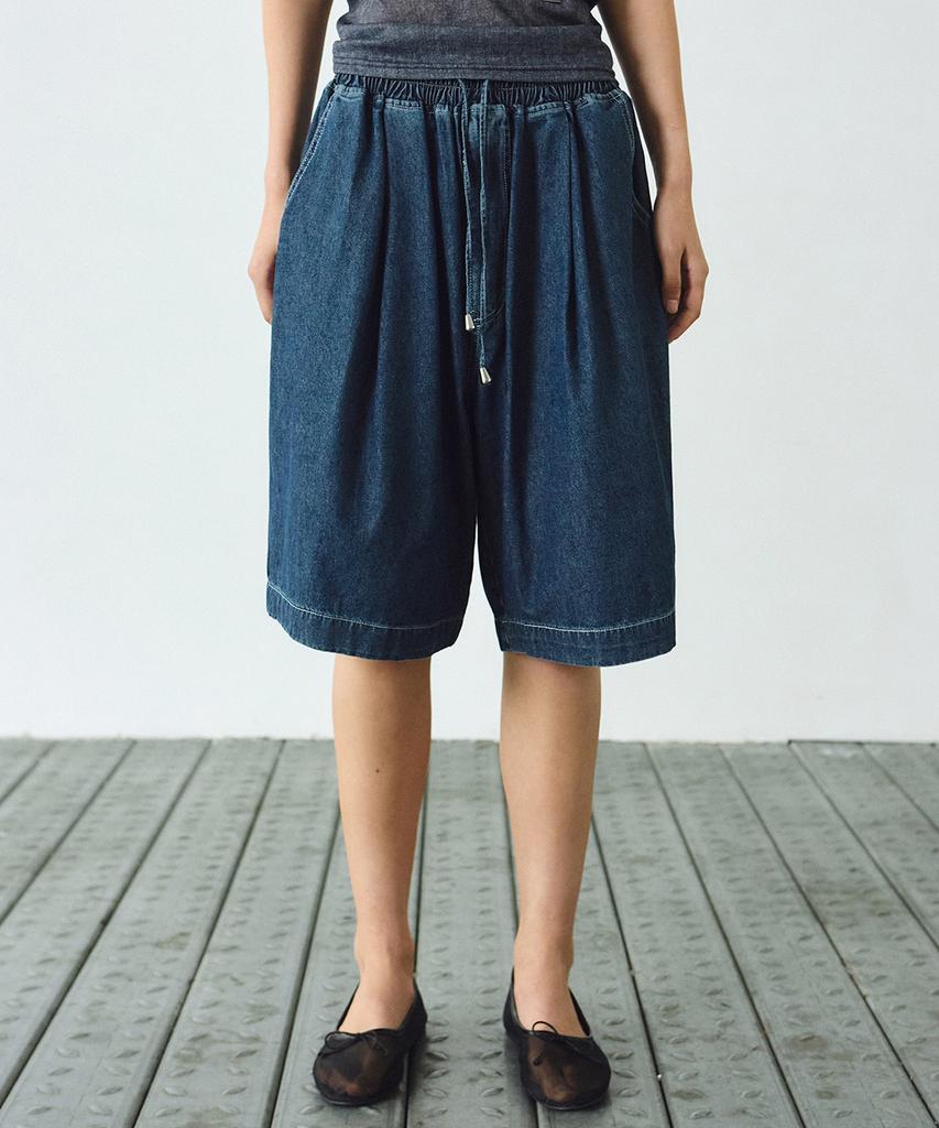 Nigaennikol Washed Banding Burmuda Denim Pants_Blue