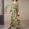Loose Printed Round Neck Long Sleeve Dress Women's Long Dresses
