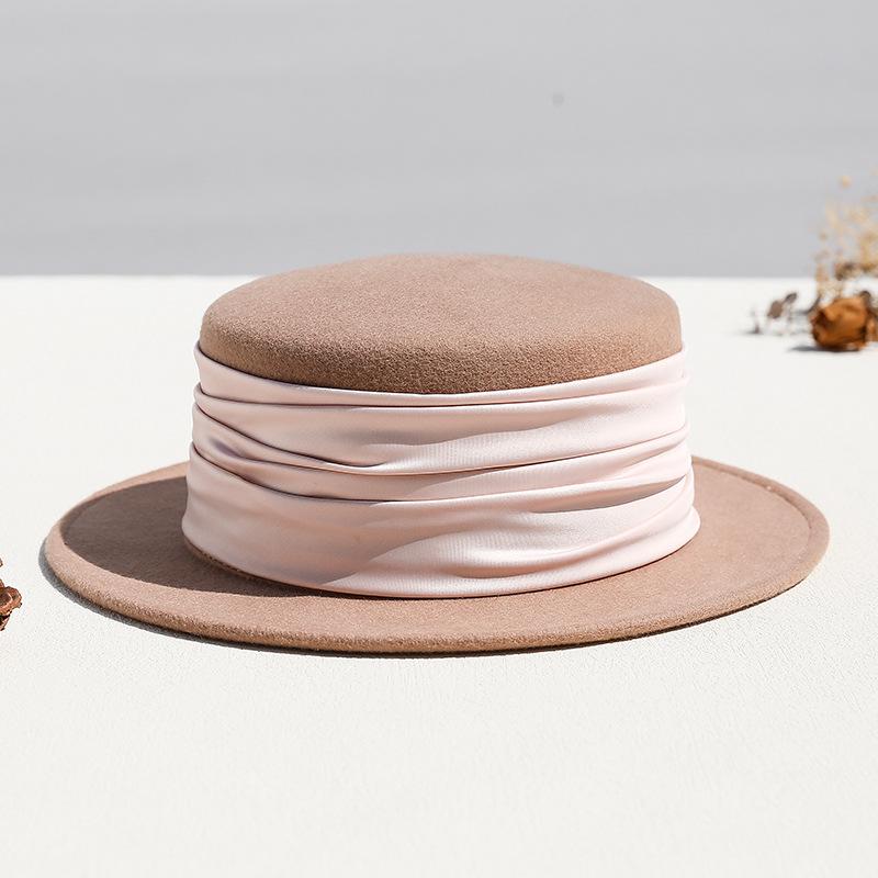 2026 Women's British Retro Wool Felt Hat - Autumn/Winter Flat Top, Brimmed, Casual Design