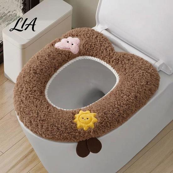 Soft Warm Bathroom Pad Plush Toilet Seat Cover for Autumn Winter, Cute Washable Warmer with Zipper Closure, Universal Fit Thickened Cushion Love/Cloud