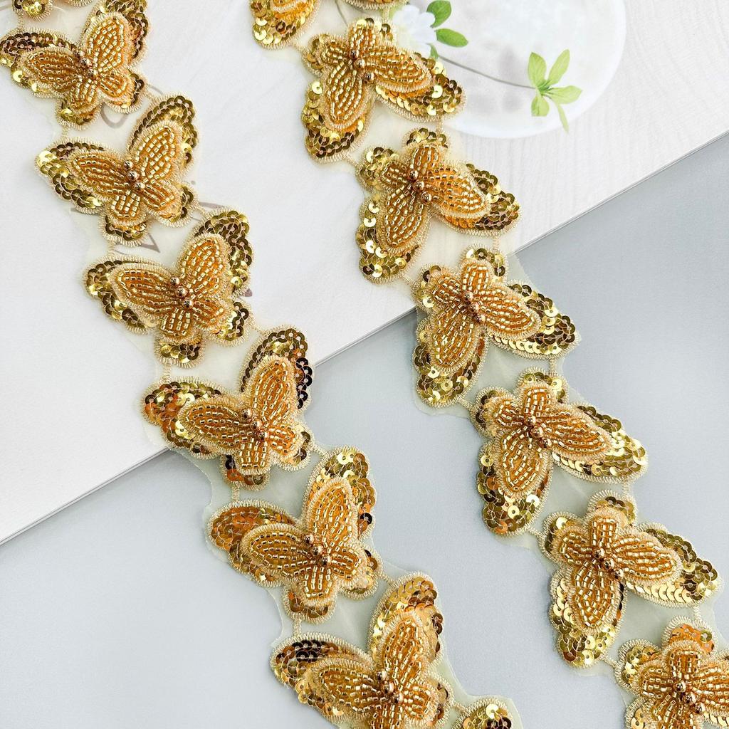 Exquisite Multi-Color Handmade Bead Embroidery Butterfly Decorative Clothing Hair Accessories Bag Accessories Lace Butterfly Lace Accessories