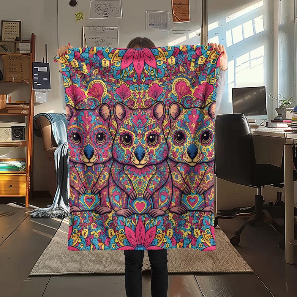 1PC Psychedelic Totems Print Flannel Blanket, High Quality Comfortable for All Seasons, Home Decor, Warmth and Comfort, Perfect for Christmas Gifts