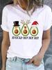 Christmas Clothes Year Short Sleeve Print T Top Avocado Love Cute Basic Women Tee Graphic T-s