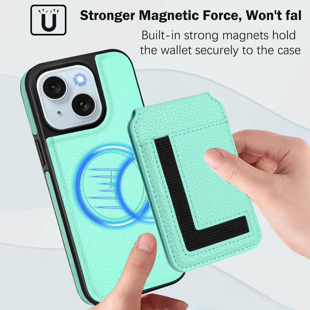 For iPhone 15 Plus Magnetic Case TPU+PU Leather Phone Back Cover with Detachable Card Holder