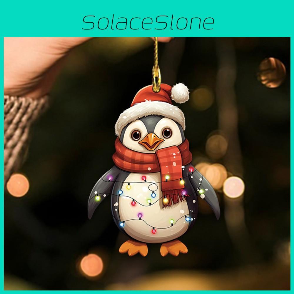 Penguin Car Decor Acrylic Christmas Hat Pendant With Cartoon Design For Vehicle Interior