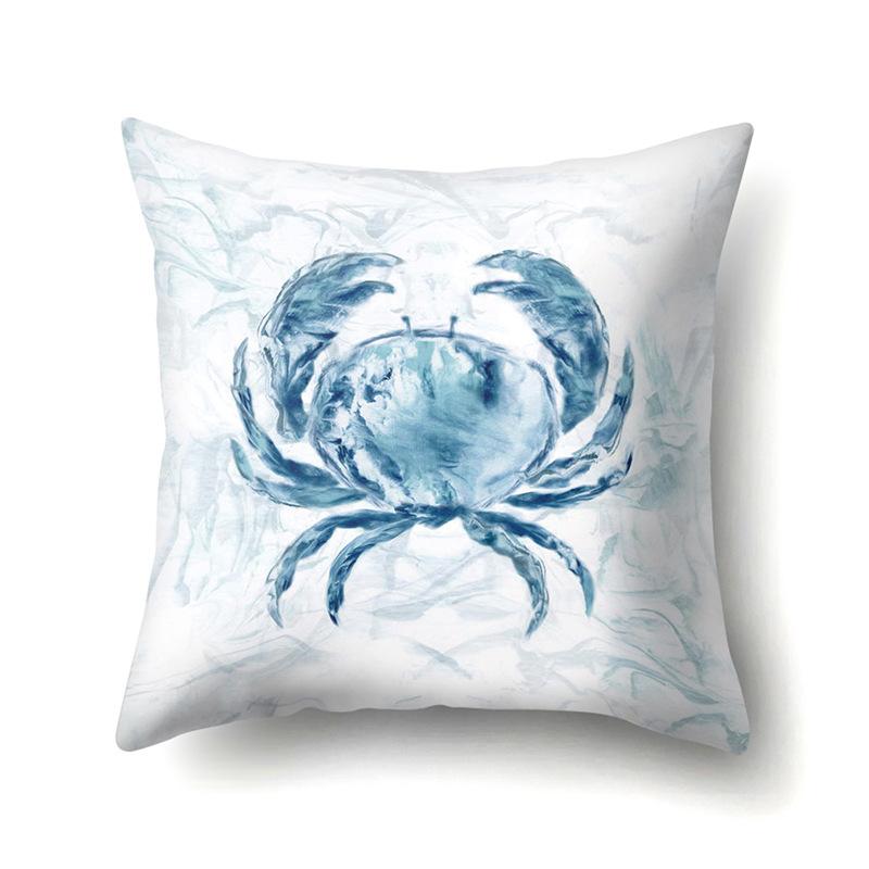 Polyester Pillowcase Peach Leather Velvet Cushion Cover Marine Life Seahorse Octopus Printed Pillow Bedside Cushion Cover