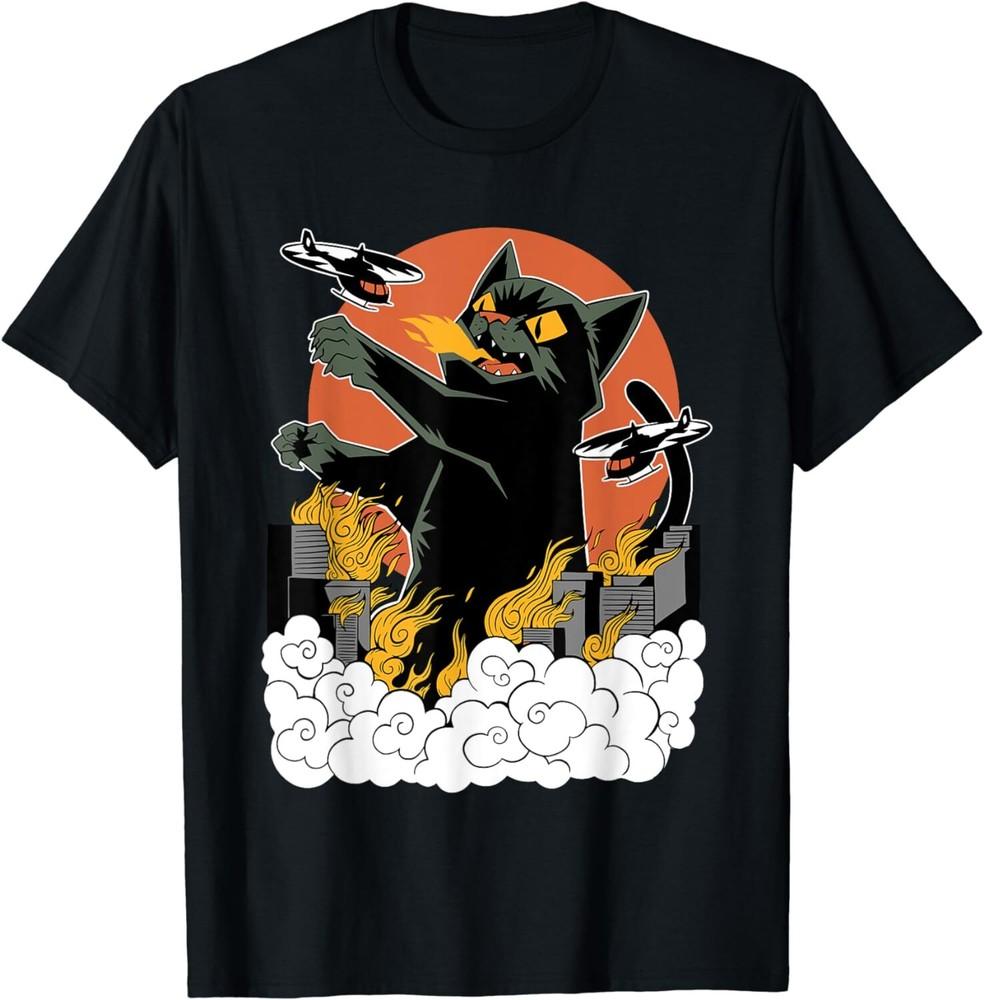 

Black cat Japanese Sunset Crew Neck, Cotton Unisex T-Shirt 3XL