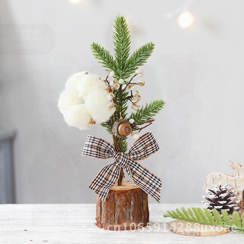 25cm Mini Weihnachtsbaum Dekorationen Topfpflanze Schreibtisch Fenster Festliche Szene Rote Früchte Stil Baumwolle Holzblume Schmiedeeisen Kunst