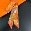 Korean Style Botanical Jungle Horse Print Twill Silk Scarf Women's Long Strip Ribbon Hair Band Neck Tie Accessories