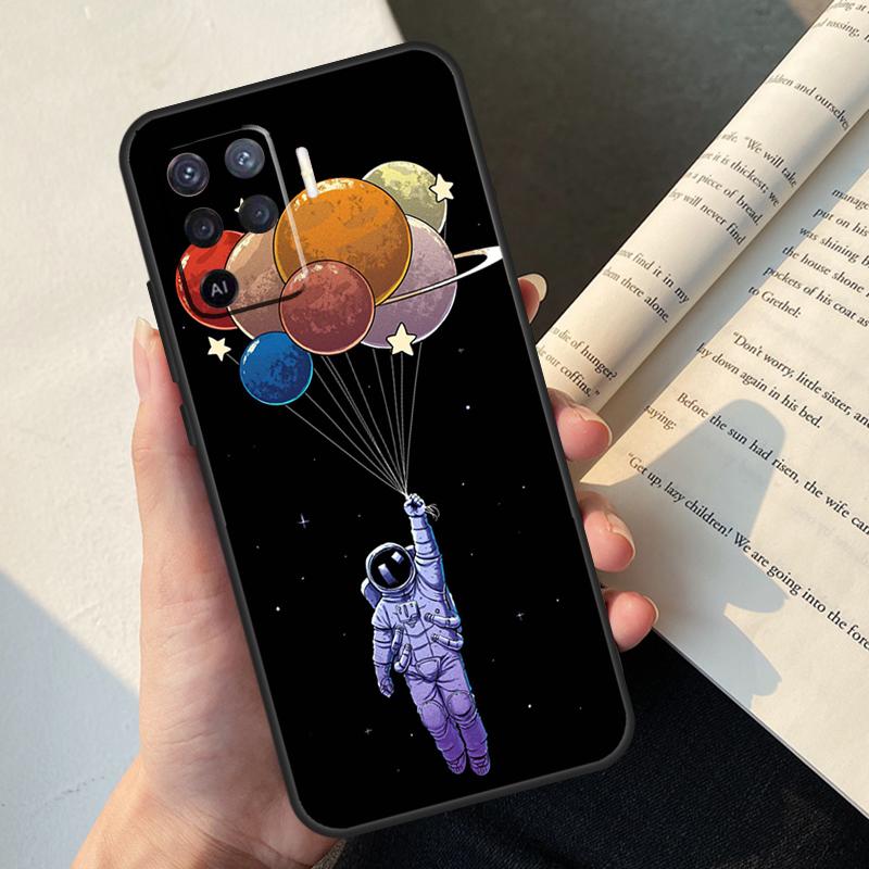 Cartoon Space Astronaut Case For Oppo A54 A74 A94 A17 A57 A77 A76 A16 A96 A18 A60 A80 A40 A38 A58 A78 A98 A15 A5 Pro
