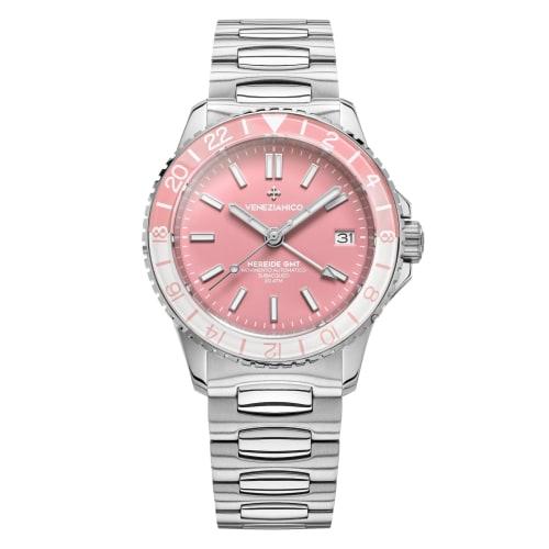

Venezianico Men s NEREIDE GMT-3521506C Automatic Pink Diver s Watch with GMT Function, Case Diameter: 39mm, Water Resistance to 20 ATM, 2-Year Warrant