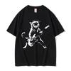 Rock Punk Playing Guitar Cat Funny Meme Tshirt Unisexs Women Casual Cotton Vintage Short Sleeve Tee Shirt Unisex Oversized Tshirts