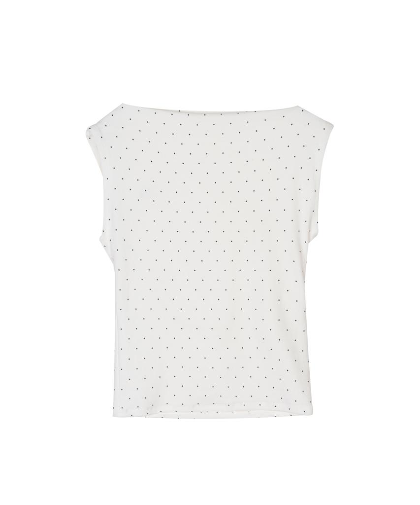 Nigaennikol Dot Shirring Drape Sleeveless Top_Ivory
