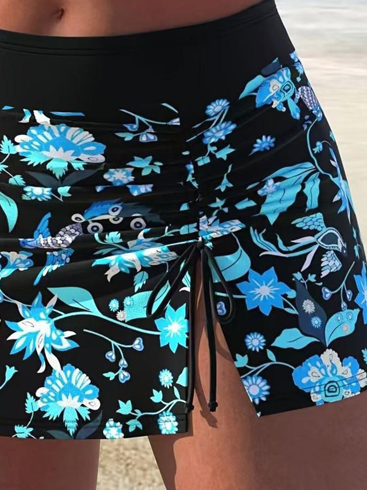 Sexy Swimwear Women Bikinis Set Shirring Two-pieces Beach Wrap Skirt Printed Female Swimwear Fashion Bathing Beachwear