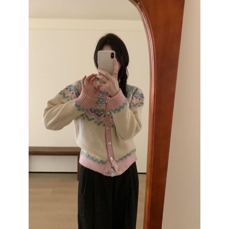 

YYFS Женская мода Повседневный Осень Зима Цветочный узор Принт Длинный рукав О-образный вырез свитера Size: One Size