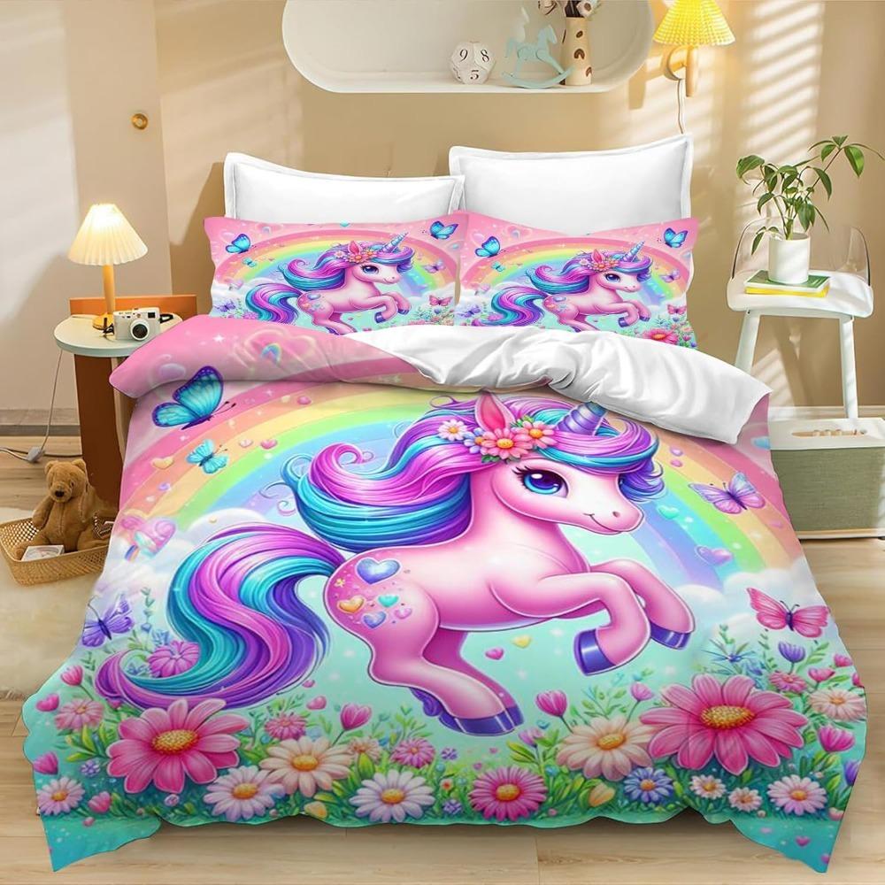 Unicorn Duvet Cover Pillowcase Bedding Bedroom Decoration Children Gift Adult Single Double Bed Large SizeZip Duvet Cover