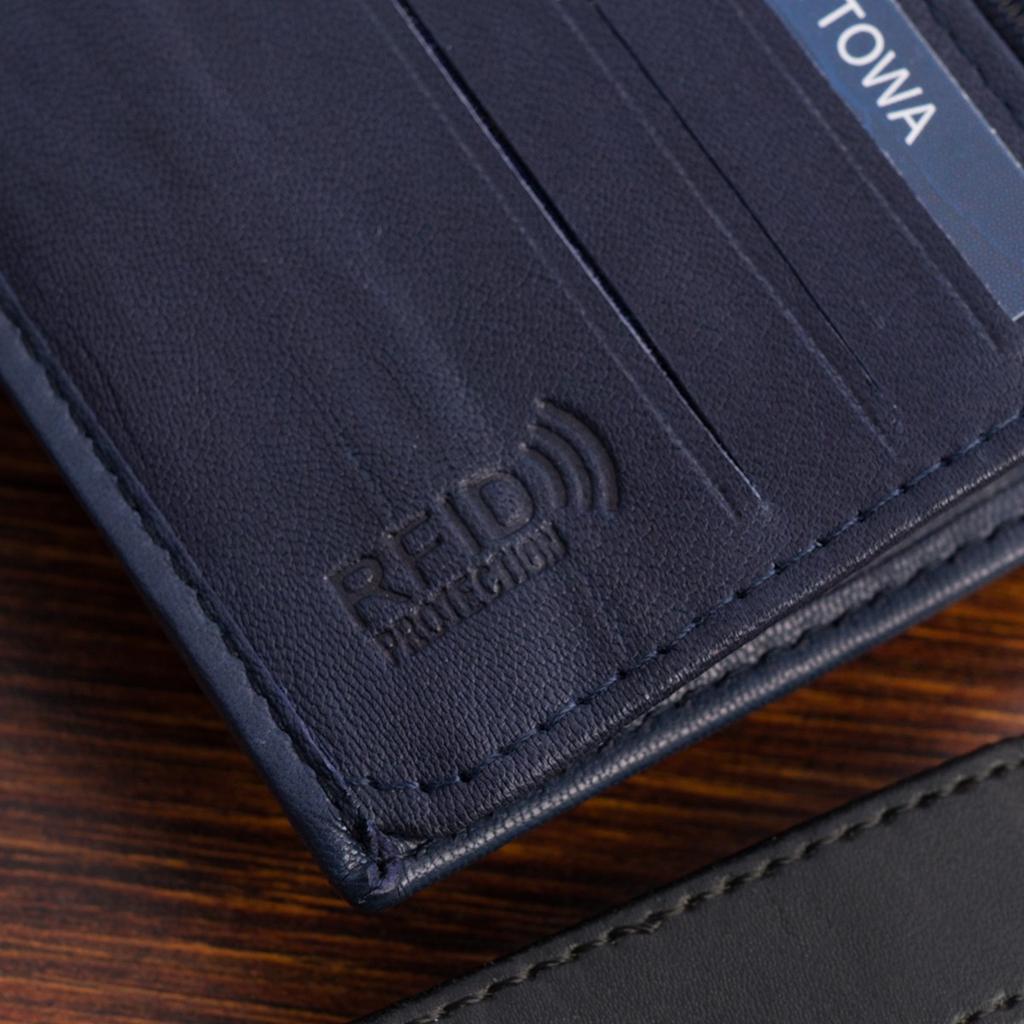 Portfel Skórzany Męski Mały Pionowy Z Flagą Granatowy RFiD Beltimore D53