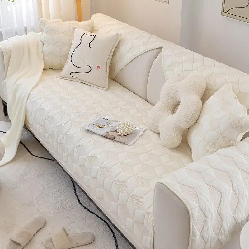 Warm Non Slip Cotton Sofa Cushion Modern Solid Color Fabric Sofa Cover Cloth Towel Four Season Universal Living Room Home Decor