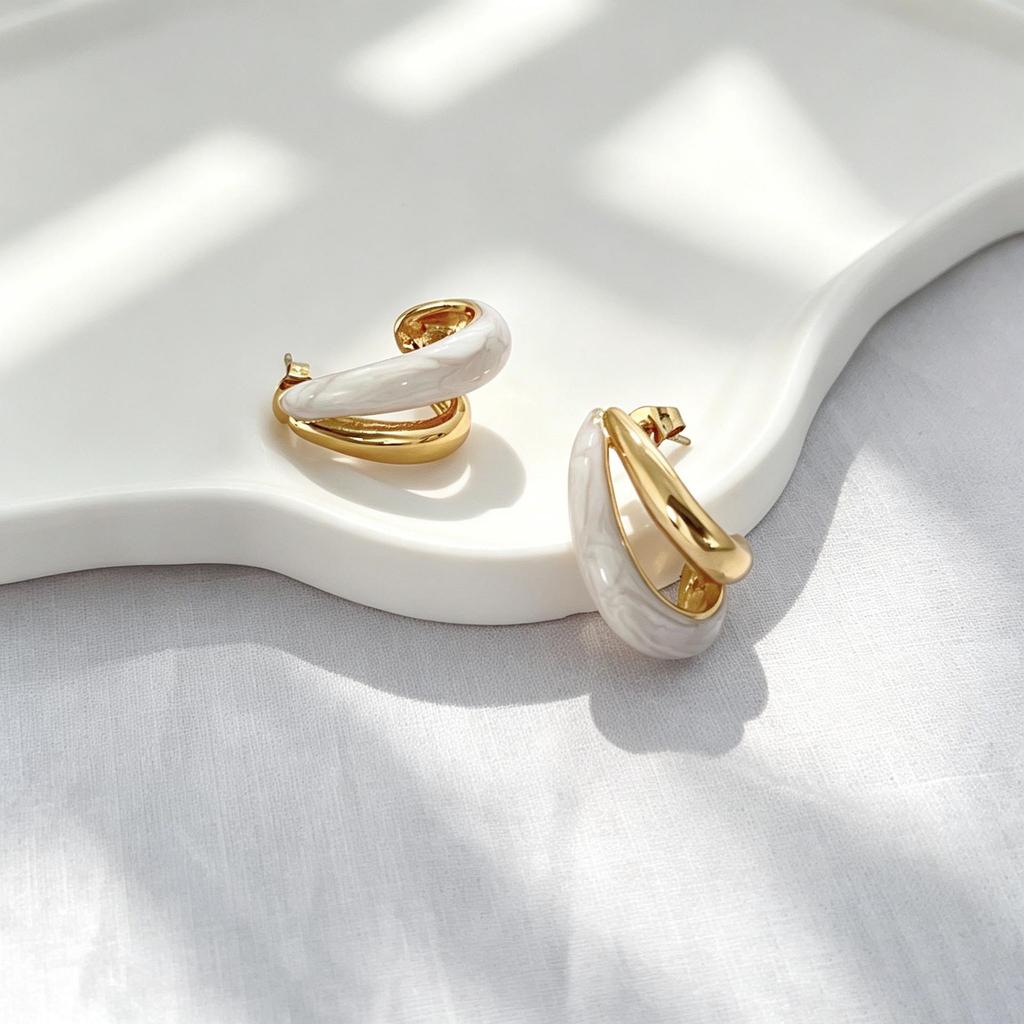 Retro Hong Kong Style Drip Oil Stainless Steel Earrings - High-End Fashionable Design