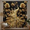 Set Of 2 Elegant Golden Peacock Print Curtains Pole Bag Home Decoration Room Curtain Polyester