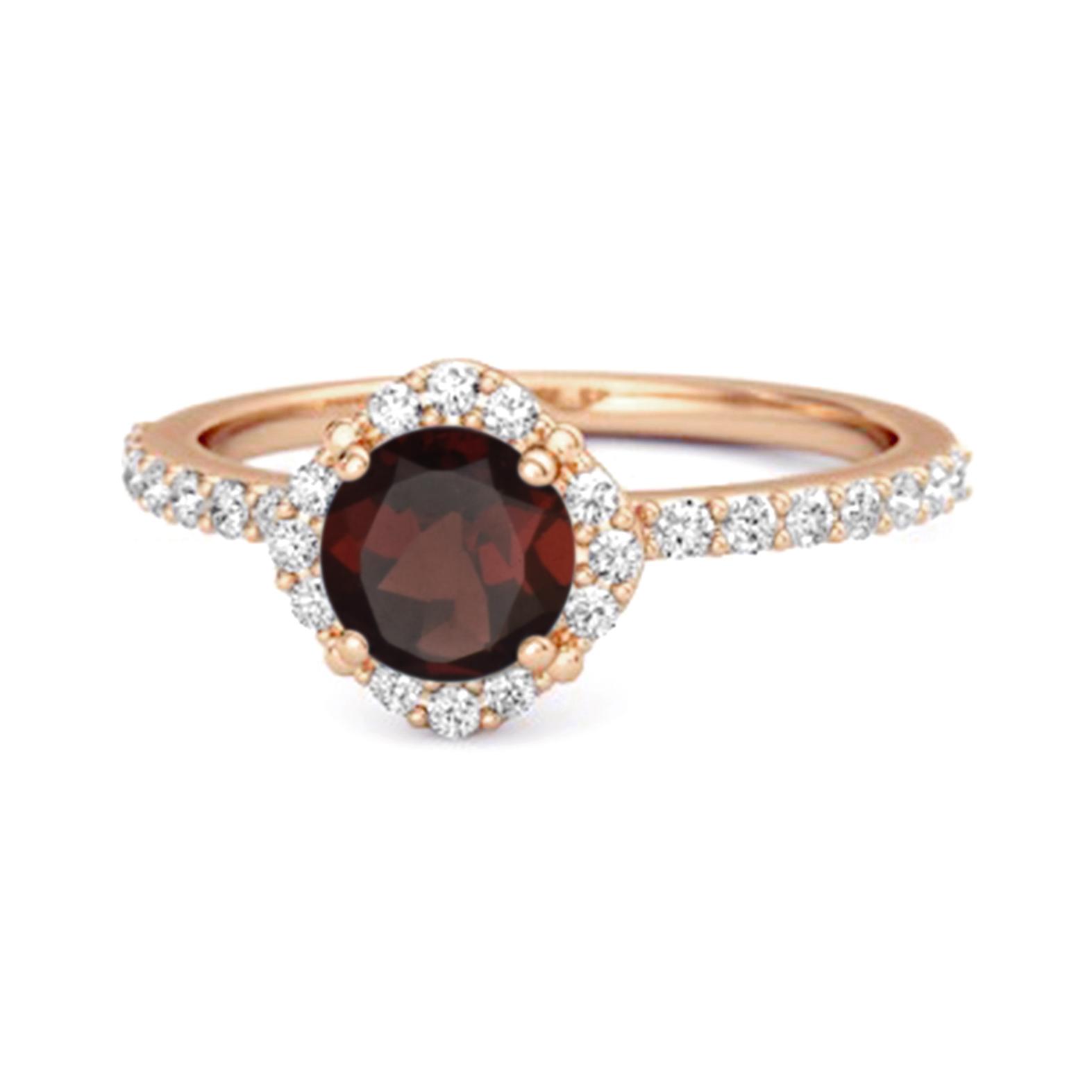 Garnet Floral Halo pave Ring - 925 Sterling Silver Rose Gold Vermeil 12 ярко-розовый