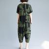 Women O-Neck Short Sleeve Elastic Waistband Pockets Casual Outfit  Women Lines Printing T-shirt Wide Leg Cropped Pant Sets