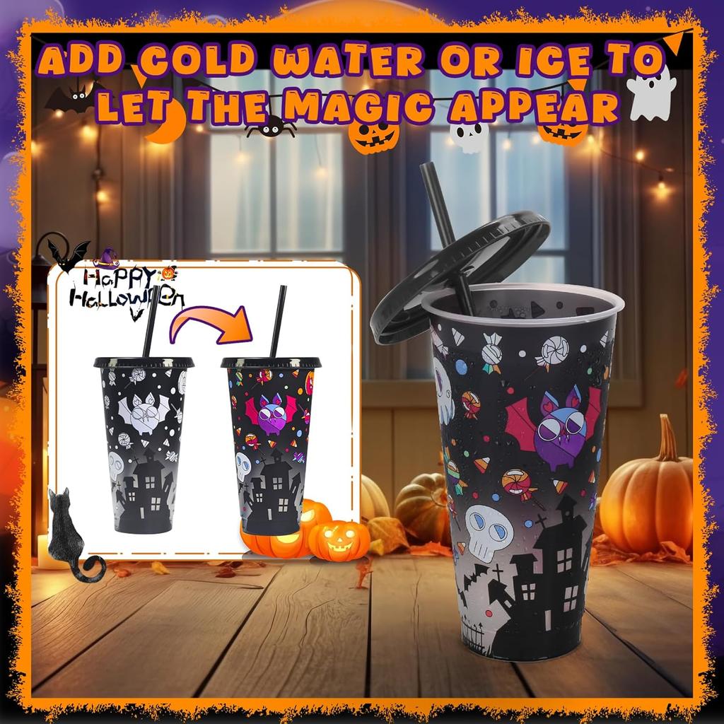 Color Changing Cups, 5-Pack 24 oz Plastic Cups with Lids and Straws, Tumblers and Water Glasses for Adults, Kids Party, Cute Cups for Ice Drink