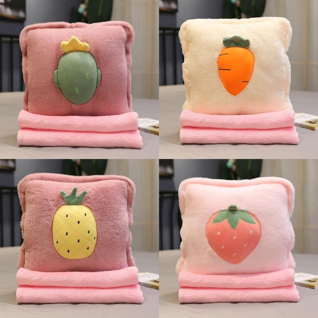 3in1 Fruit Pattern Pillow Blanket Carrot Cactus Pineapple Plush Toy Decoration