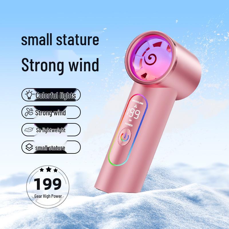 Portable Rechargeable Mini Fan with Colorful Lights - Strong Wind for Outdoor, Dorm, or Personal Use