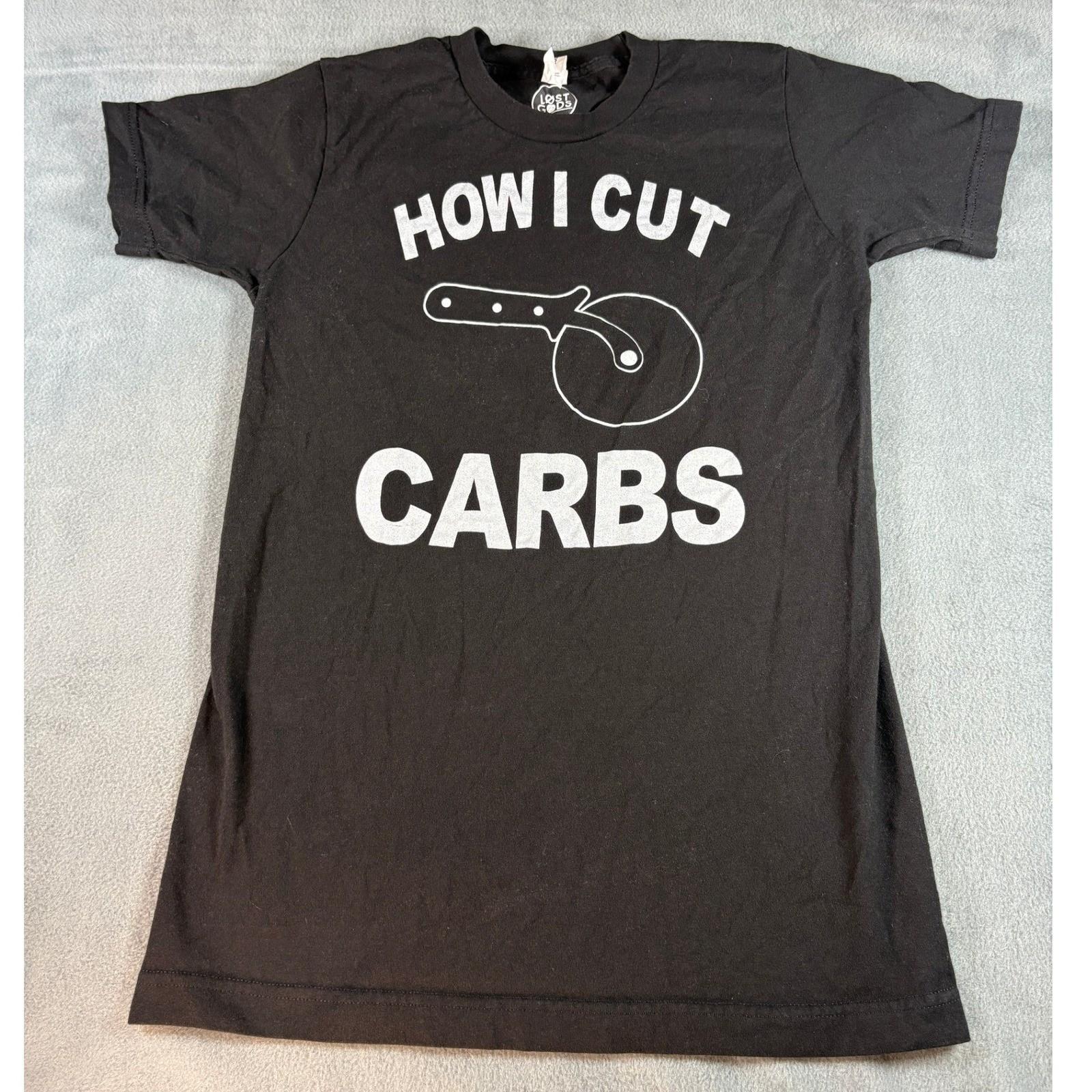 Lost Gods How I Cut Carbs Pizza Cutter Graphic T-Shirt Black Small S Cotton Unisex T-Shirt S