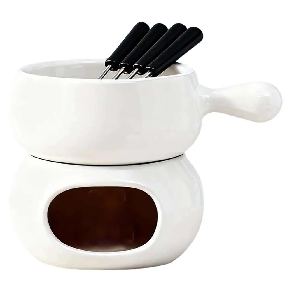 Chocolate Fondue Cup Ceramic With Forks Tealight Chocolate Melting Cup Mini Fondue Pot For Cheese Butter Heating Stove P1G1