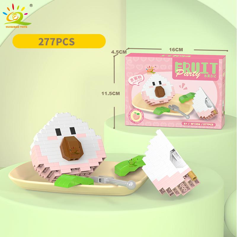 HUIQIBAO Mini Cute Fruit Micro Building Blocks 3D Diamond Model Lemon Bricks DIY City Construction Toys for Children Kids Gift