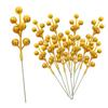 12Pcs Artificial Berry Stems Glitter Xmas Supplies Home Decor 7 Branches 17cm Length Gold