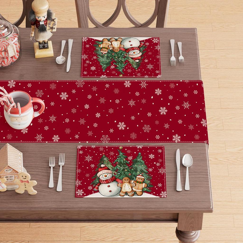 Winter Red Snowman Gingerbread Man Christmas Tree Xmas Placemats Set of 4 Table Mats for Party Home Kitchen Dining Table Decorations 12x18 Inch