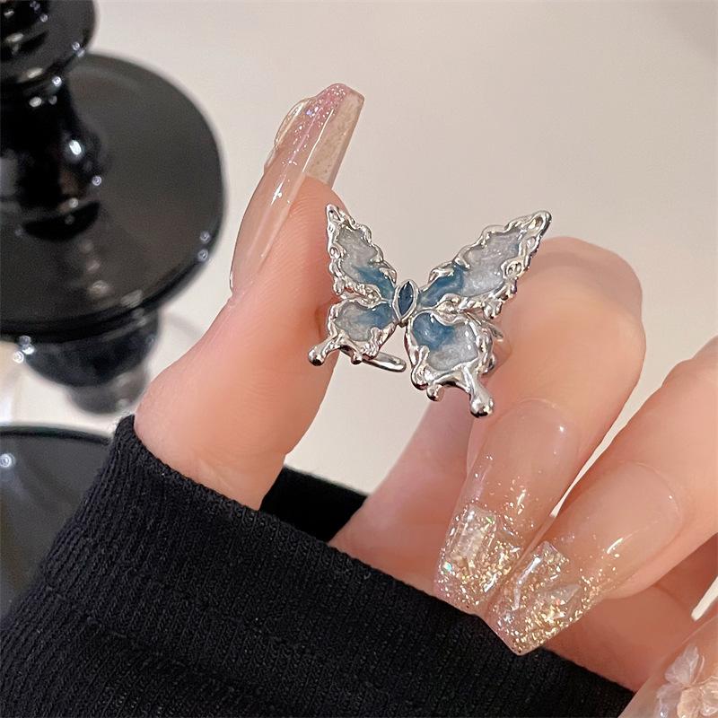 Schmetterlingstanz-Serie Farbverlauf Blaues Licht Luxus Hoher Sinn Offener Ring Schmetterling Nischendesign Persönlichkeit Faltring Frauen