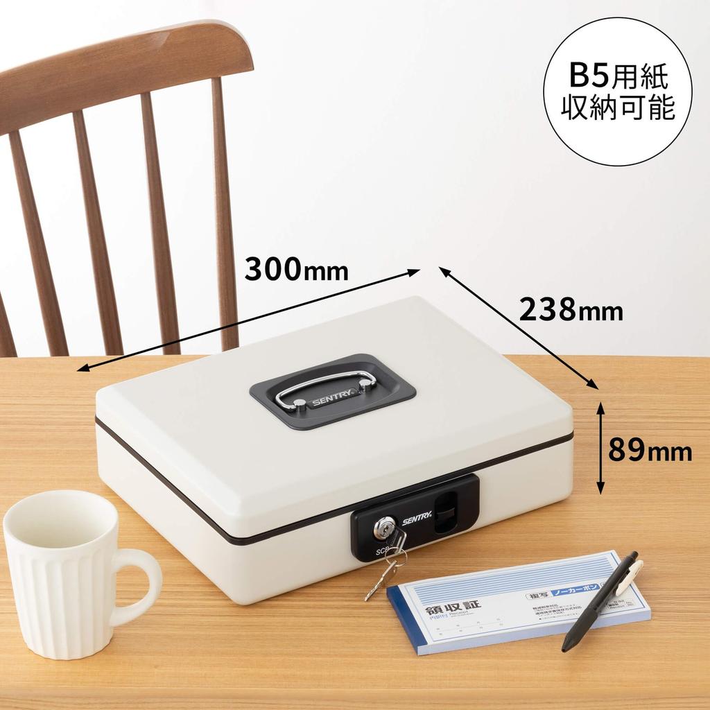 SENTRY (Sentry) Portable Safe, Small Cash Box, Storage Box with Lock, B5 Size, Key Lock, Coin Case, One-Touch Open, Light Gray SCB-12