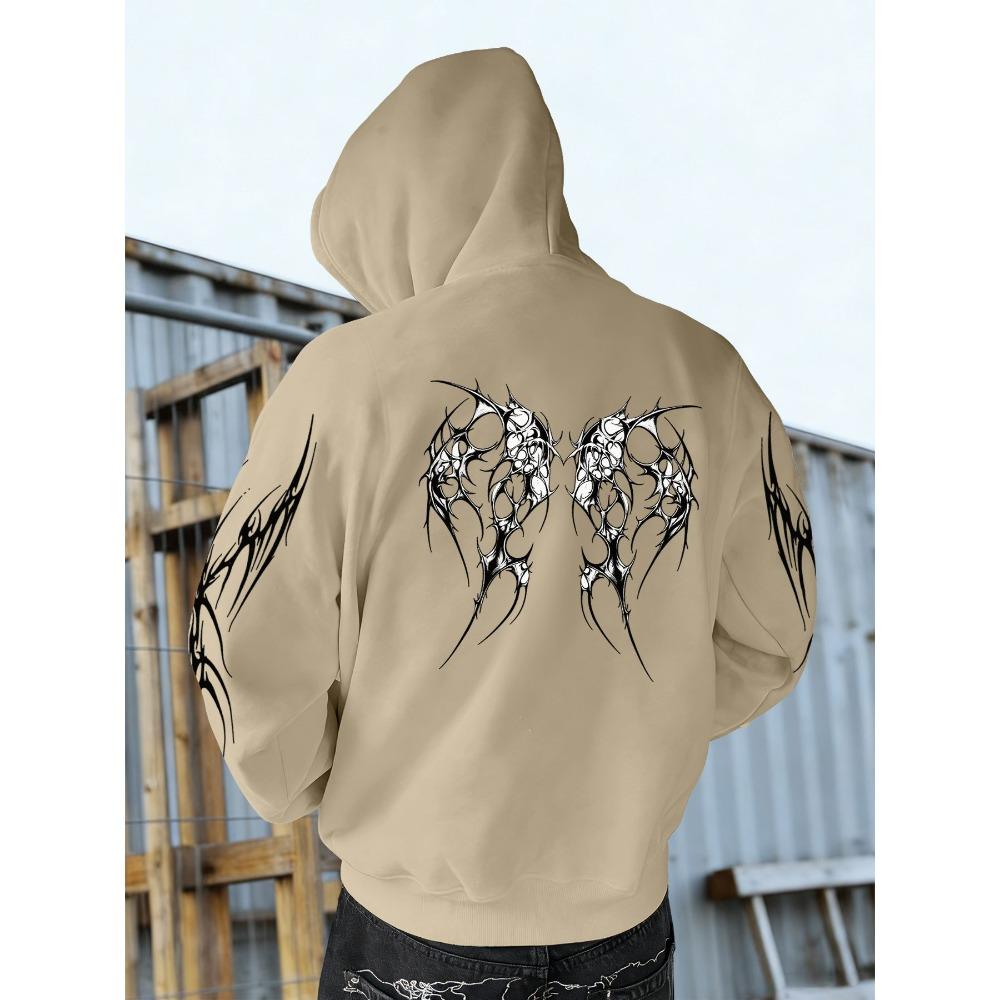 Autumn and Winter Men's Retro Style Fashion Designer Street Wear Printed Dark Gothic Hooded Sweatshirt, Suitable for Daily Street Fashion