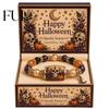 Stackable Charm Bracelet Halloween Stretch Beaded with Gift Box, Black Cat Pumpkin Ghost Spooky Theme Party Accessory Crow Witch Hat/Moon Charm,
