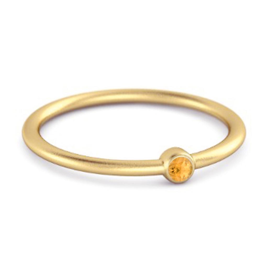 Citrine Minimalist Bezel Solitaire Ring - 925 Sterling Silver Gold Vermeil