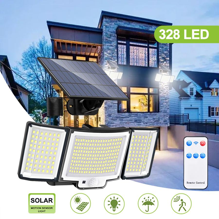 Super Bright 328/348 LED Solar Wall Lights Outdoor IP65 Waterproof 3 Modes Solar Flood Light with Remote Control for Garden Yard