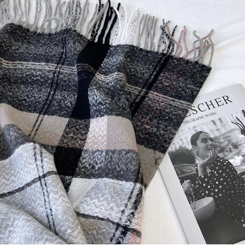 Women's High-End Plaid Tassel Shawl - Imitation Cashmere, Thickened & Warm for Autumn/Winter